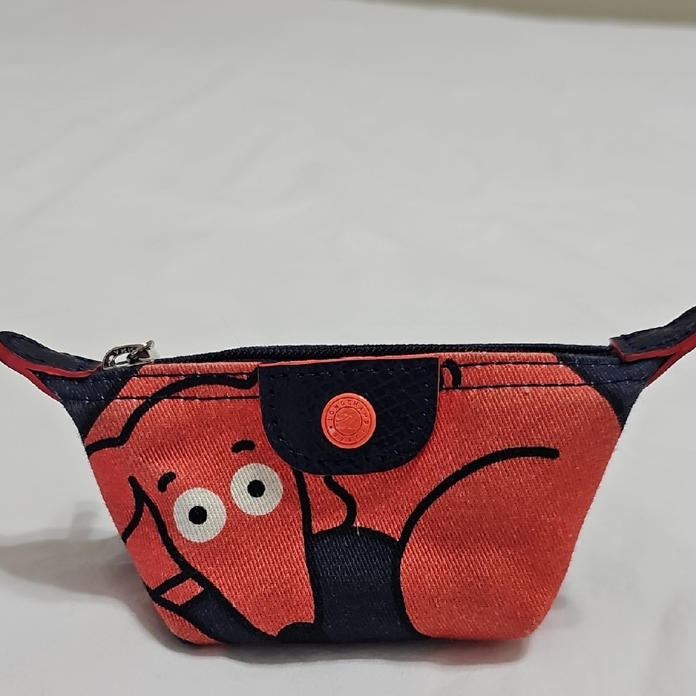 Longchamp Cloe Floirat Le Plaige Coin Purse Blue Orange Dog Design